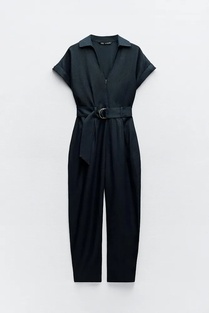 Льняной комбинезон с поясом ZARA