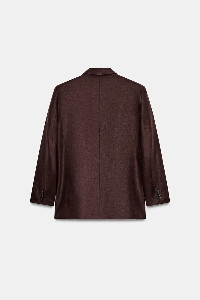 Двубортный пиджак из 100% льна с подплечниками ZARA