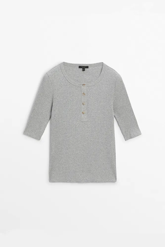 Трикотажный топ с воротником хенли MASSIMO DUTTI