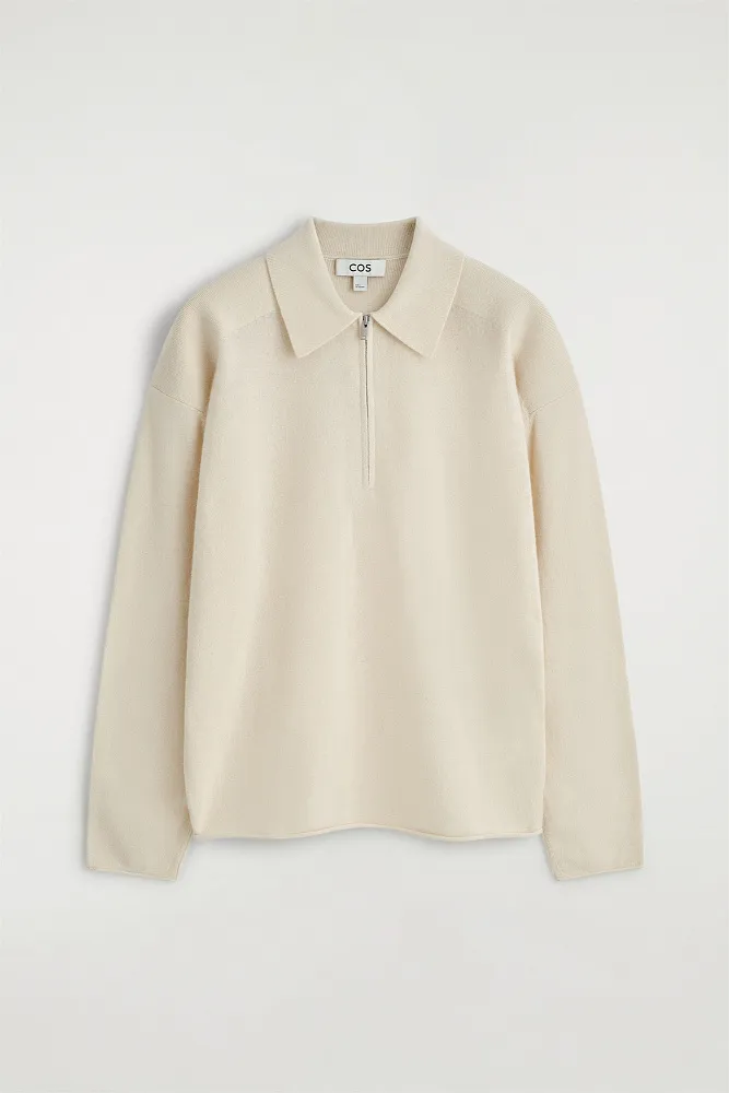 Рубашка-поло из шерсти мериноса и яка на молнии COS