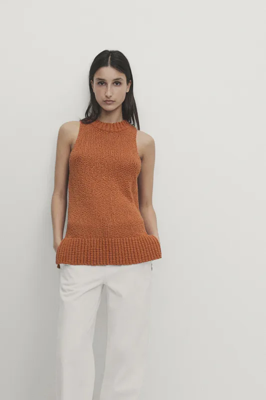 Трикотажный топ с воротником халтер MASSIMO DUTTI Трикотажный топ с воротником халтер MASSIMO DUTTI