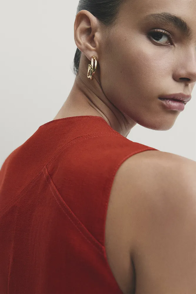 Платье миди с v-образным вырезом MASSIMO DUTTI