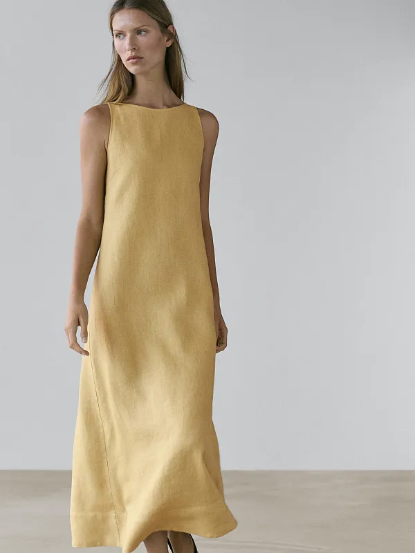 Льняное платье миди MASSIMO DUTTI Льняное платье миди MASSIMO DUTTI