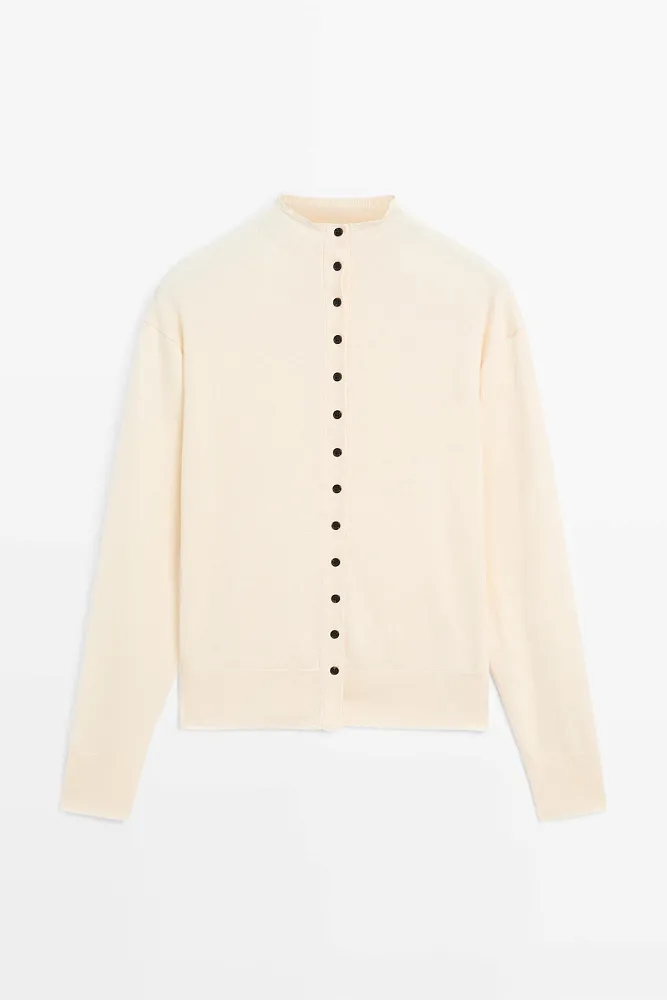 Шерстяной кардиган с воротником-стойкой MASSIMO DUTTI