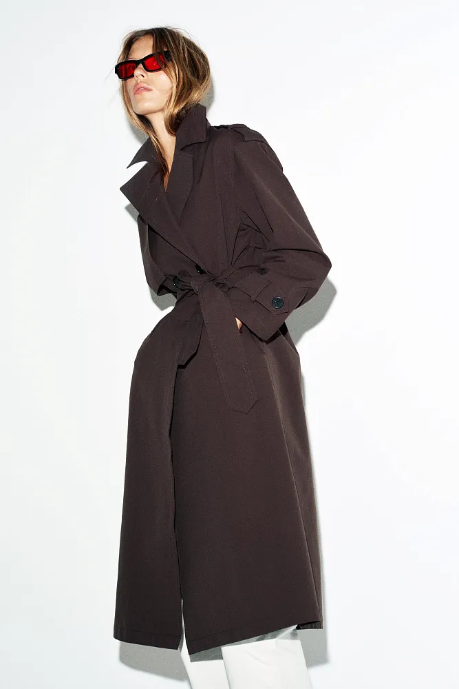 Длинный водоотталкивающий ветрозащитный тренч с поясом ZARA