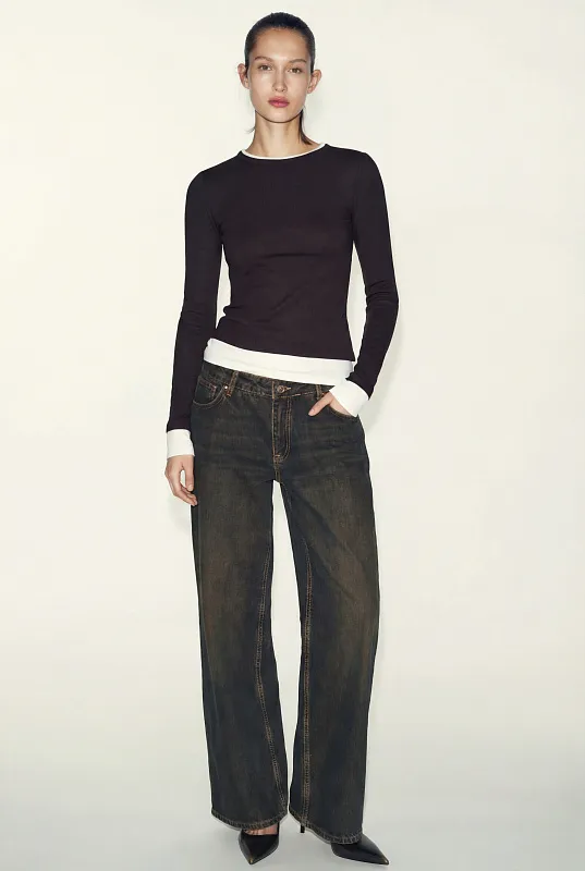 Лонгслив с двойным контрастом