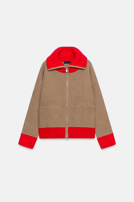 Комбинированный кардиган с воротником-стойкой ZARA Комбинированный кардиган с воротником-стойкой ZARA