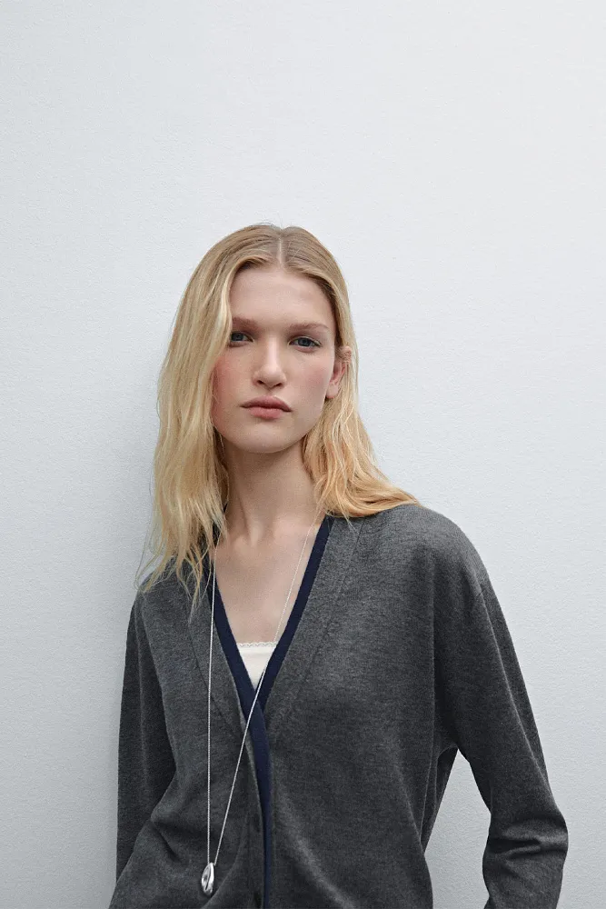 Кардиган из смесовой шерсти с двойной окантовкой MASSIMO DUTTI