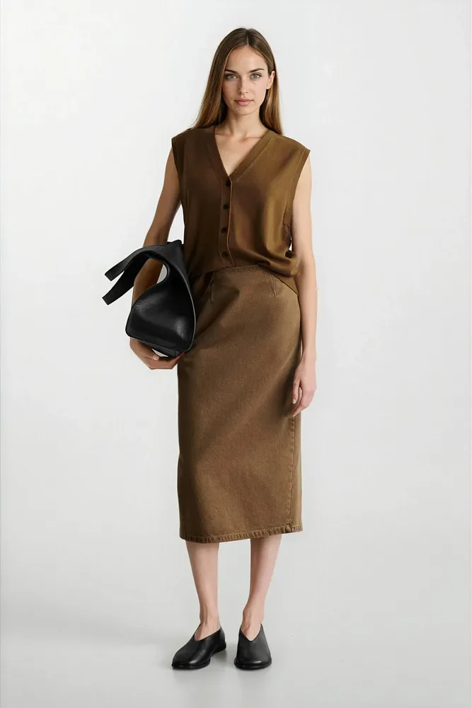 Прямая джинсовая юбка-миди Прямая джинсовая юбка-миди