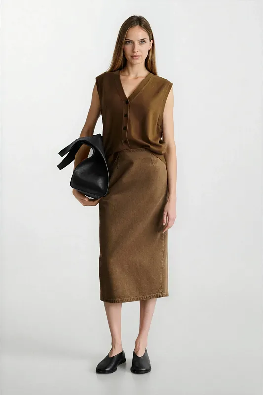 Прямая джинсовая юбка-миди Прямая джинсовая юбка-миди