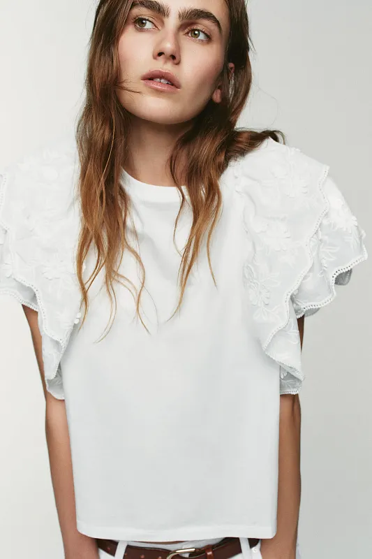 Футболка с рукавами-воланами ZARA Футболка с рукавами-воланами ZARA