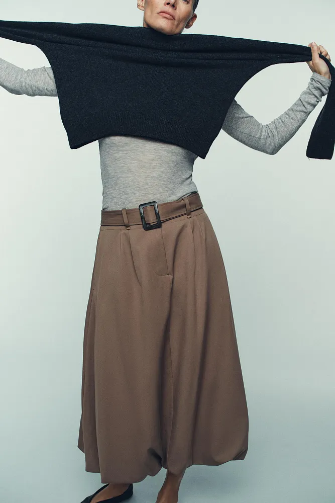 Юбка-баллон миди с поясом ZARA