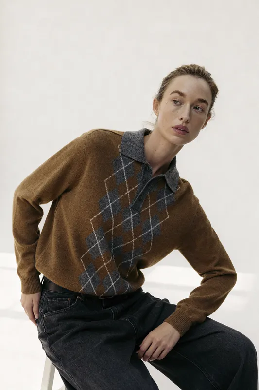 Трикотажный джемпер-поло с узором "ромбы" ZARA Трикотажный джемпер-поло с узором "ромбы" ZARA