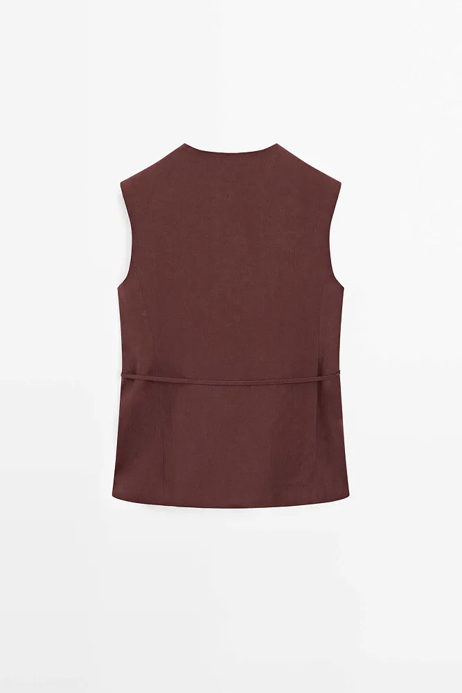 Длинный жилет из чистого льна со шнуром MASSIMO DUTTI