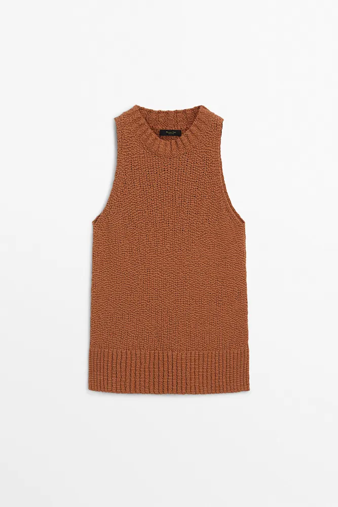 Трикотажный топ с воротником халтер MASSIMO DUTTI