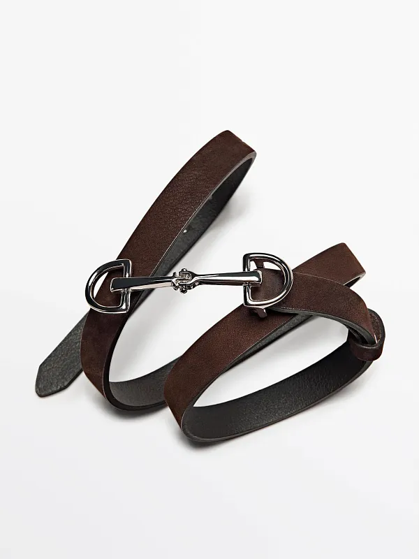 Ремень из нубука в конном стиле MASSIMO DUTTI Ремень из нубука в конном стиле MASSIMO DUTTI