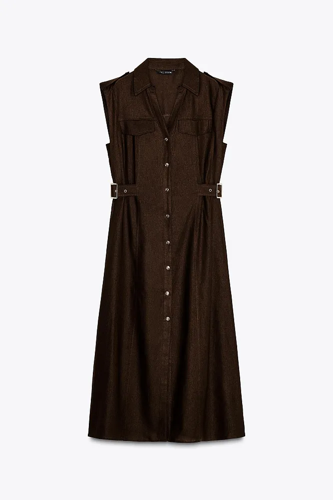 Платье-миди из смеси льна ZARA