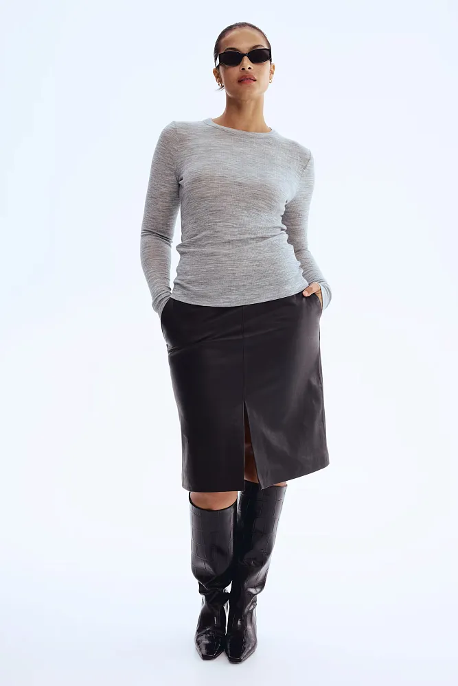 Лонгслив из шерсти в рубчик H&M