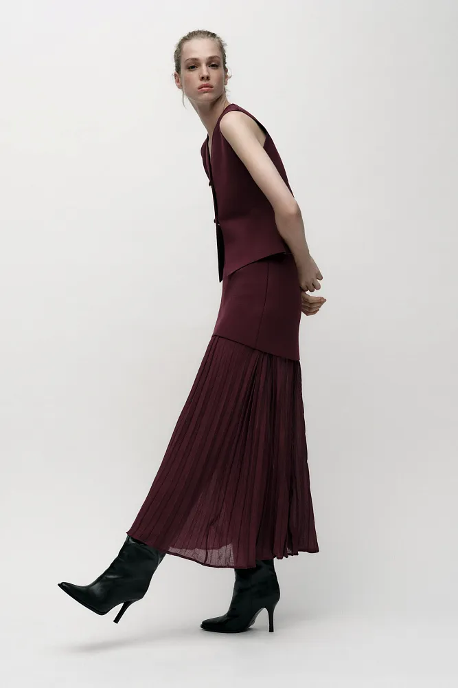 Комбинированная трикотажная юбка с плиссировкой ZARA