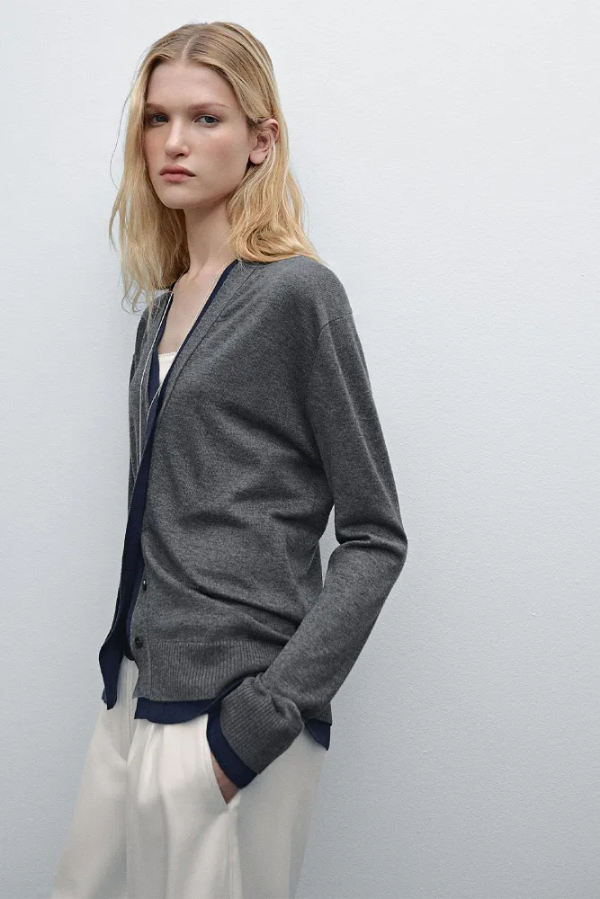 Кардиган из смесовой шерсти с двойной окантовкой MASSIMO DUTTI
