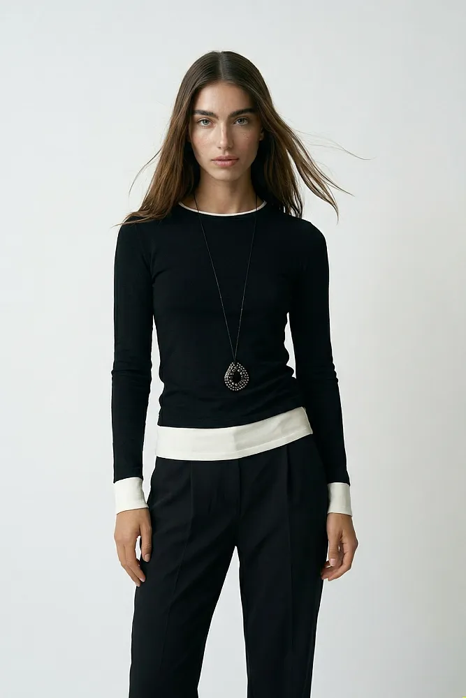 Лонгслив с двойным контрастом