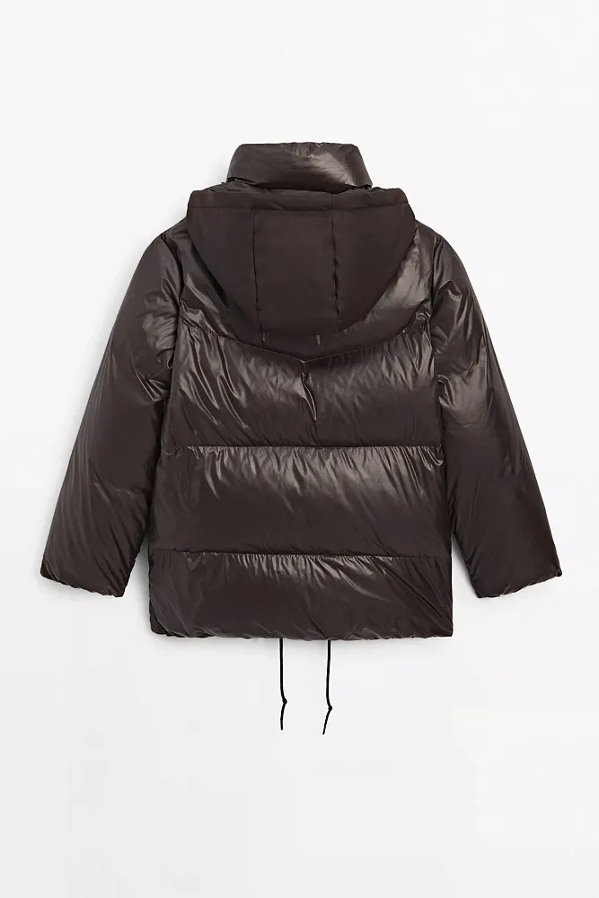 Блестящий водоотталкивающий пуховик со съемным капюшоном MASSIMO DUTTI