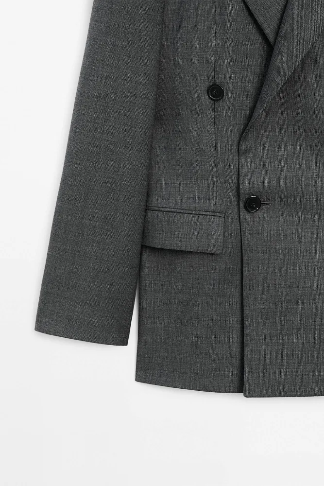 Двубортный пиджак из шерсти MASSIMO DUTTI