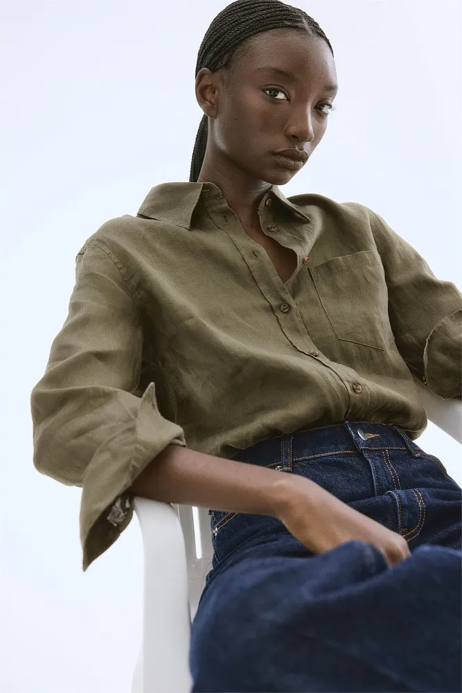 Льняная рубашка H&M Premium Selection