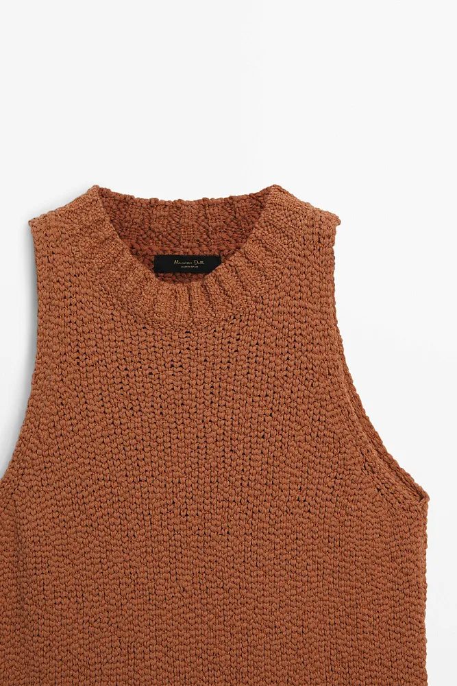 Трикотажный топ с воротником халтер MASSIMO DUTTI