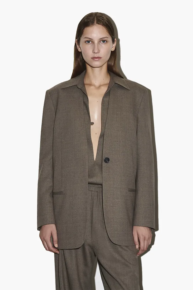 Пиджак без воротника из смесовой шерсти