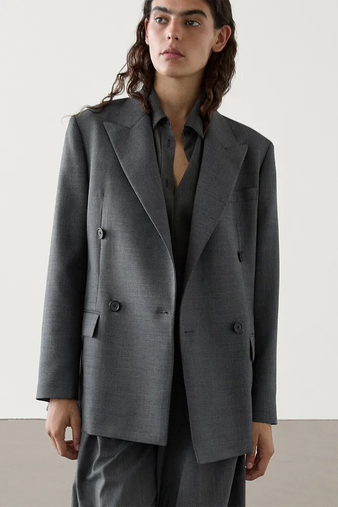 Двубортный пиджак из шерсти MASSIMO DUTTI