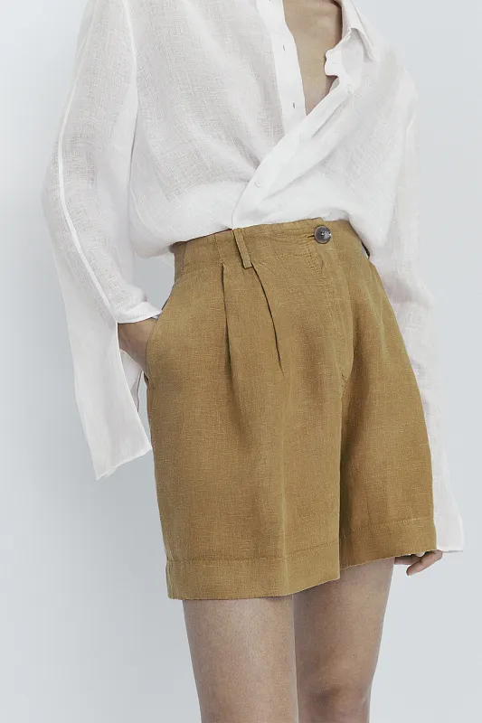 Льняные шорты с защипами MASSIMO DUTTI Льняные шорты с защипами MASSIMO DUTTI