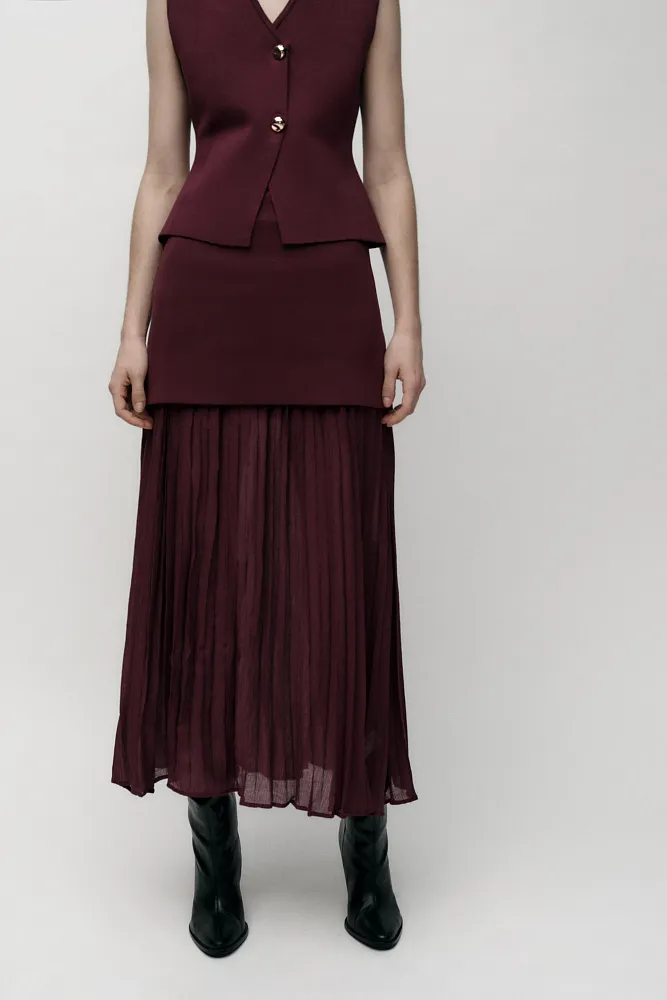 Комбинированная трикотажная юбка с плиссировкой ZARA