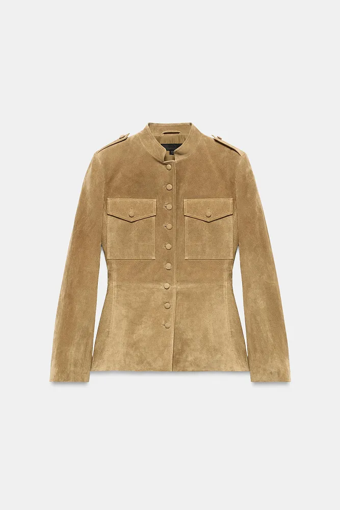 Куртка из 100% кожи с обтянутыми пуговицами ZARA