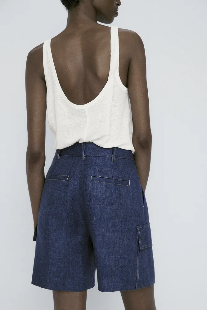 Льняные шорты карго MASSIMO DUTTI