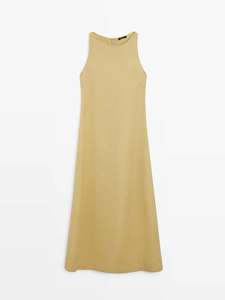 Льняное платье миди MASSIMO DUTTI