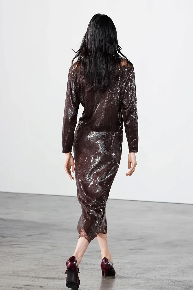 Юбка миди с кружевом и пайетками ZARA