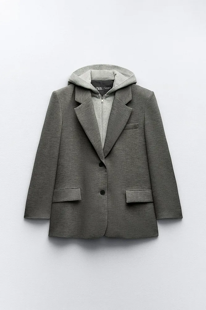 Комбинированный пиджак с капюшоном ZARA