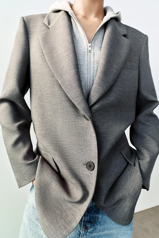 Комбинированный пиджак с капюшоном ZARA