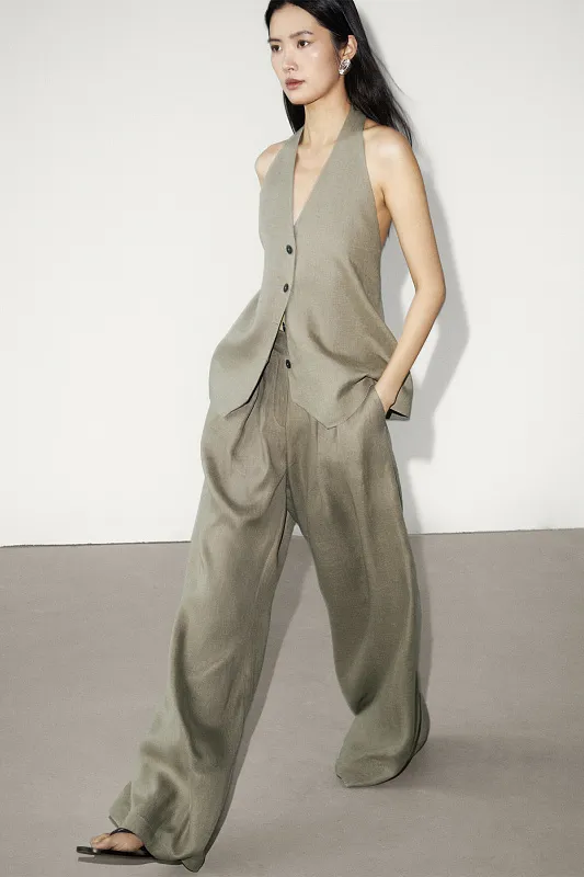 Льняные брюки с двойными защипами MASSIMO DUTTI Льняные брюки с двойными защипами MASSIMO DUTTI