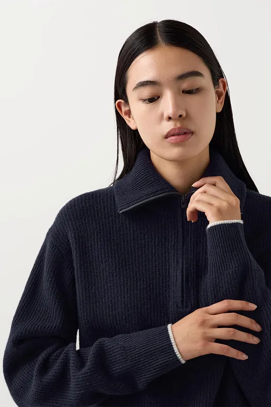 Свитер с полумолнией из овечьей шерсти UNIQLO Свитер с полумолнией из овечьей шерсти UNIQLO