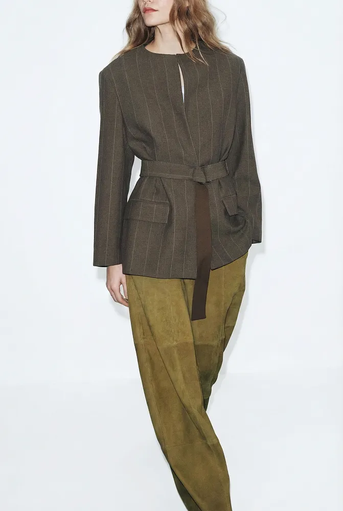 Пиджак в полоску с поясом ZARA