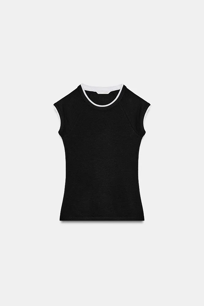 Футболка с двойным коротким рукавом ZARA
