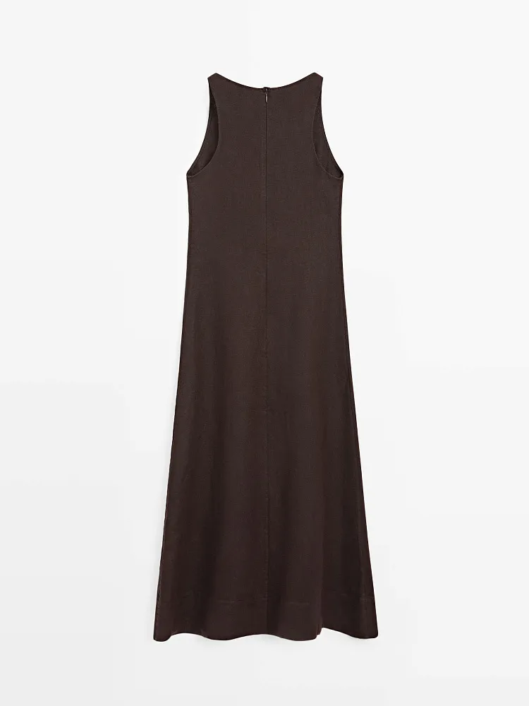 Льняное платье миди MASSIMO DUTTI