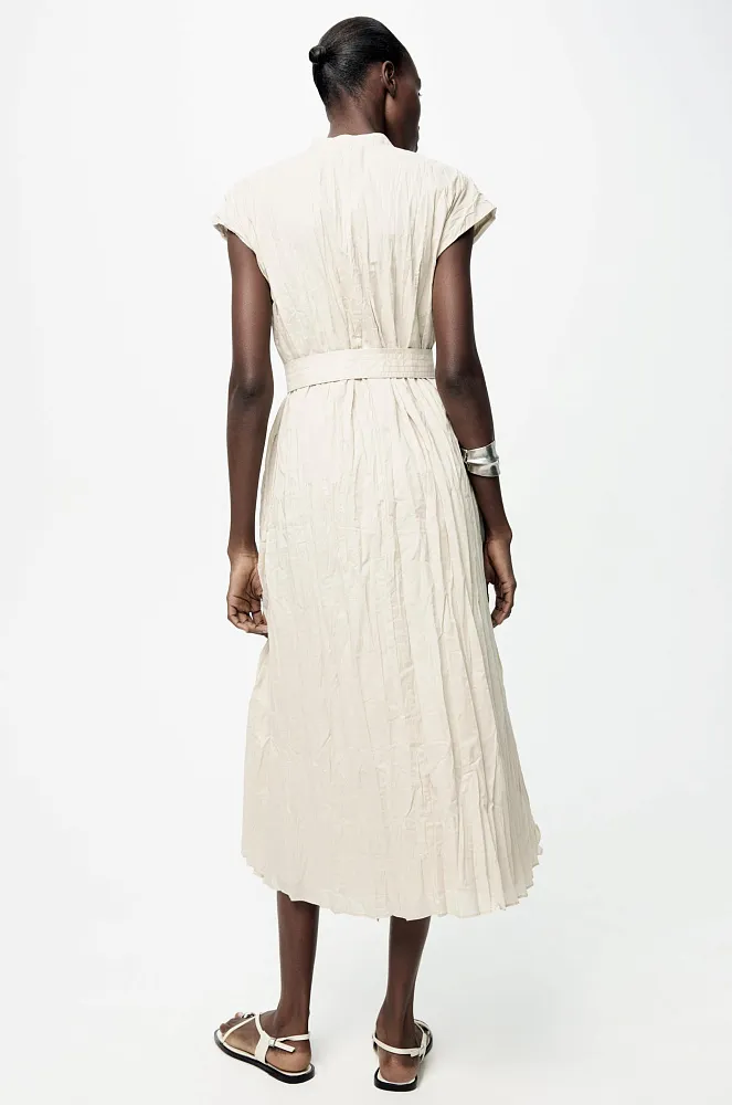 Платье из жатой ткани с поясом ZARA