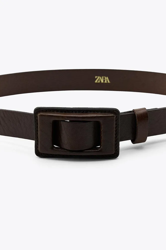 Кожаный ремень с обтянутой пряжкой ZARA