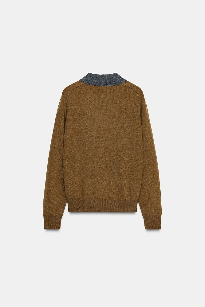 Трикотажный джемпер-поло с узором "ромбы" ZARA