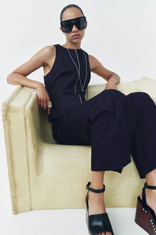 Широкие джинсы с высокой посадкой ZARA