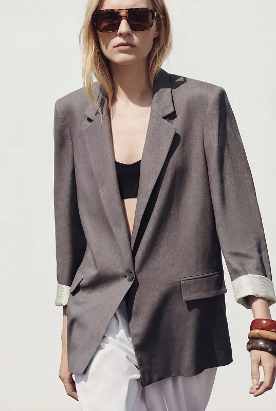 Льняной пиджак с принтом на манжетах ZARA Льняной пиджак с принтом на манжетах ZARA