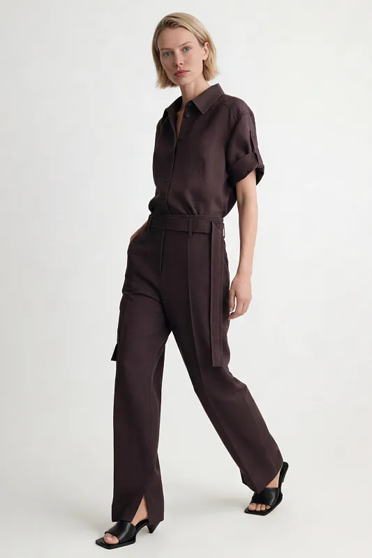 Льняные брюки с зауженными брючинами и ремнем COS Льняные брюки с зауженными брючинами и ремнем COS